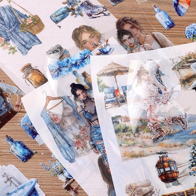 Auguro Scrapbooking Stickers 20 Sheets Pre-Cut 200 washi Stickers PET People Sticker Books for journaling Scrapbook Supplies Transparent Journal Sticker
