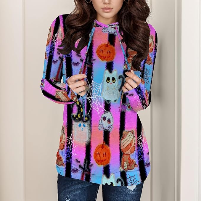 Halloween Sweatshirts For Women Long Sleeve Spooky Graphic Sweatshirts Pumpkin Pullover Halloween Party Club Wear