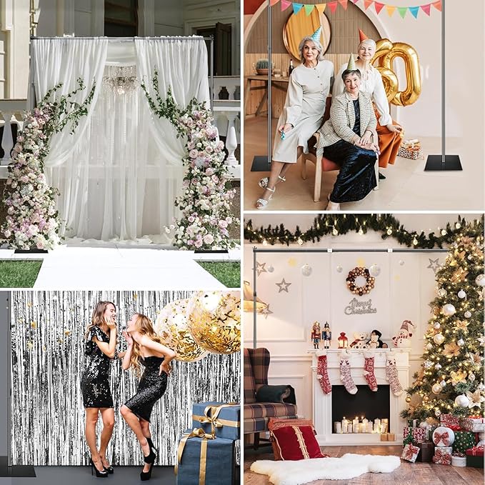Backdrop Stand, 6.5ft Height 9ft Width Adjustable Photography Background Support Poles with Heavy Duty Flat Base, Photo Metal Steel Pipe and Drape Frame Kit for Parties Birthday Wedding
