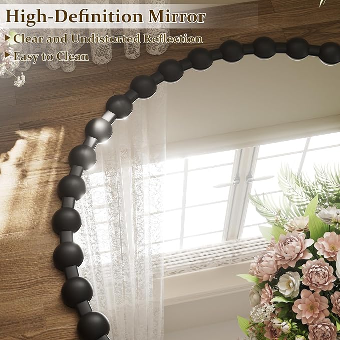 Easly Round Mirror for Wall, 28 Inch Black Beaded Frame Decorative Vanity Mirror, Circle Bathroom Mirror with High-Definition Lense, Modern Wall Decor for Bathroom, Living Room, Bedroom, Entryway