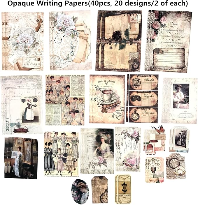 Esweny 100 PCS Vintage Ephemera Pack Journaling Scrapbooking Supplies Scrapbook Sticker Paper Kit for Junk Journal Planners Collage Craft Notebooks Decoupage Album (Retro)