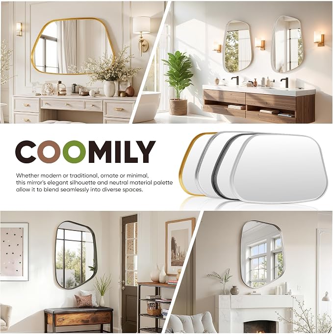 Irregular Wall Mirror 55"x28" Bathroom Mirrors Asymmetrical Artistic Decorative for Living Room Bedroom Bathroom Hallway Entryway,Trapezoid,Black