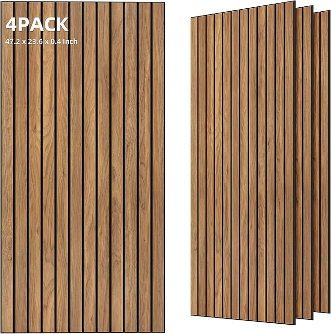 TO-TH Wood-Look Sound Panels, 4 Pack 47.2” x 23.6” Soundproof Wall Panels, Decorative Acoustic Panels,Wood Panels for Wall for Home, Office, Basement, Rustic Teak