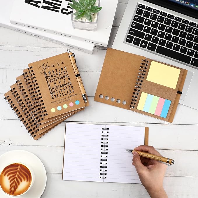 Jetec Inspirational Notebooks Bulk Spiral Notebook with Sticky Notepad Motivational Pens Valentines Day Gifts for for Employee Coworker Nurse Staff Teacher Nurse Volunteer(100 Sets,Amazing)