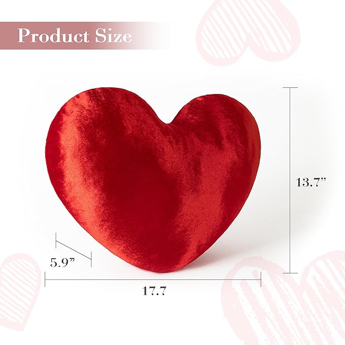 AELS Heart Shaped Pillow, 20 Inches Heart Decorative Throw Pillows, Love Pillows Cute Pillow, Valentines Day Decorations, Wedding Decor, Living Room Bedroom Nursery Decor, Shiny Red