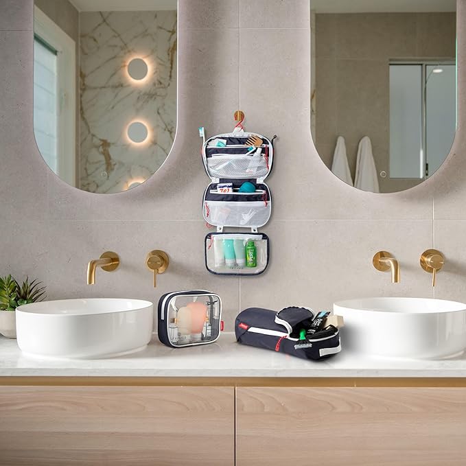 Toiletry Bag Kit Set: Hanging Travel Toiletry Bag + 311 TSA Cosmetic Liquid Bag + Ultralight Accessory Organizer Pouch