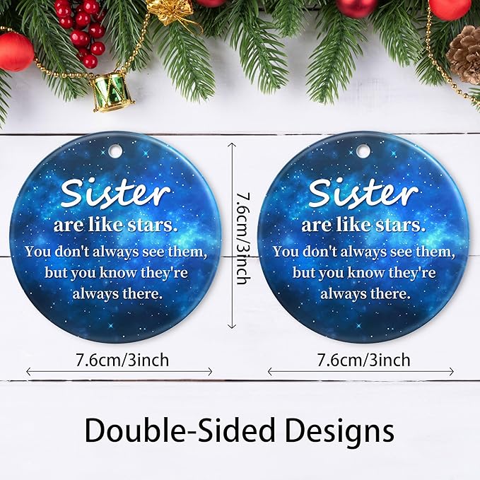 Sisters are Like Stars Christmas Ornament for Best Friend,Sister Friendship Gifts for Women Sisters Best Friends Bestie BBF,Ceramic Friendship Ornament Gift for Christmas Decoration Birthday Ideas