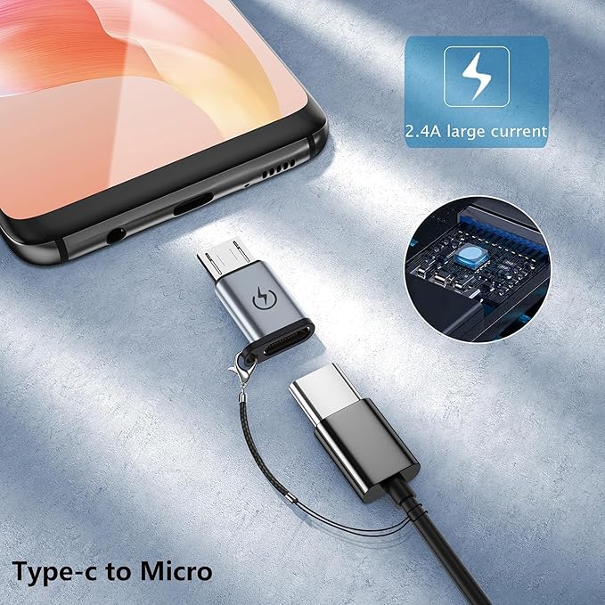 Micro USB to USB C Adapter (4 Pack),Type C Female to Micro Male Conversion Connector,with Lanyard Keychain,Compatible with Samsung Galaxy S7/S7 Edge,Micro USB Devices (Gray)