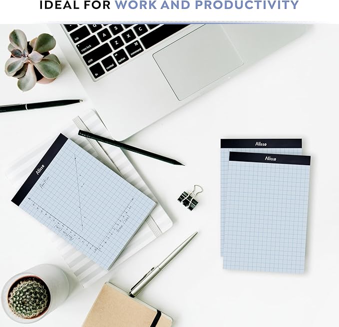 Alitte Graph Paper Pad, Pack of 12, White Letter Size - 2x2 Quad Grid Paper, Easy-Tear Perforations, 8.5 x 11 Cardboard Backing - Graph Notepads for School, Office -50 Sheets per Pad