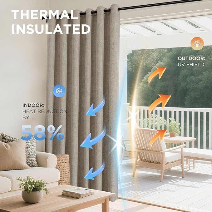 Joydeco Linen Blackout Room Divider Curtains, Extra Wide Sliding Door Drapes Living Room Curtains, 1 Panel 100W x 90L Inch Patio Door Drapes for Room Privacy