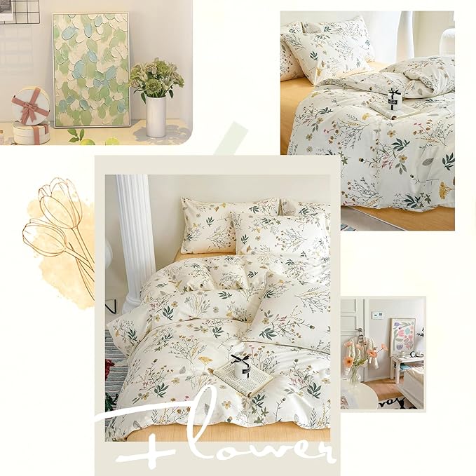 HighBuy Twin XL Duvet Cover Floral Cozy Cotton Girl Yellow Flower Botanical Coquette Bedding Set French Style Comforter Cover with Zipper Chic Vintage Bedding Duvet Cover Twin XL,3 Pieces