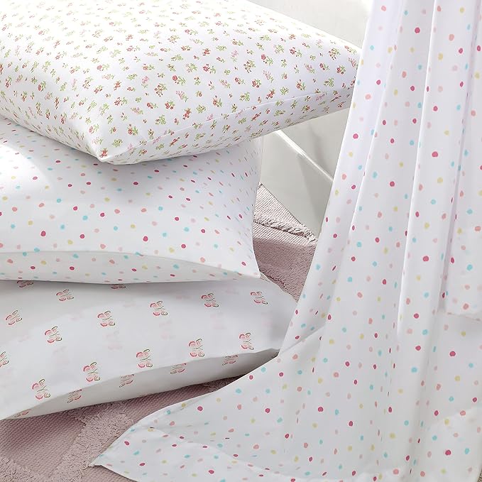 Laura Ashley Kids - Full Size Sheet Set, Soft & Wrinkle-Resistant Toddler Bedding, Fun & Whimsical Bedroom Decor, Ideal Girl Room Essentials (Mae Pink)