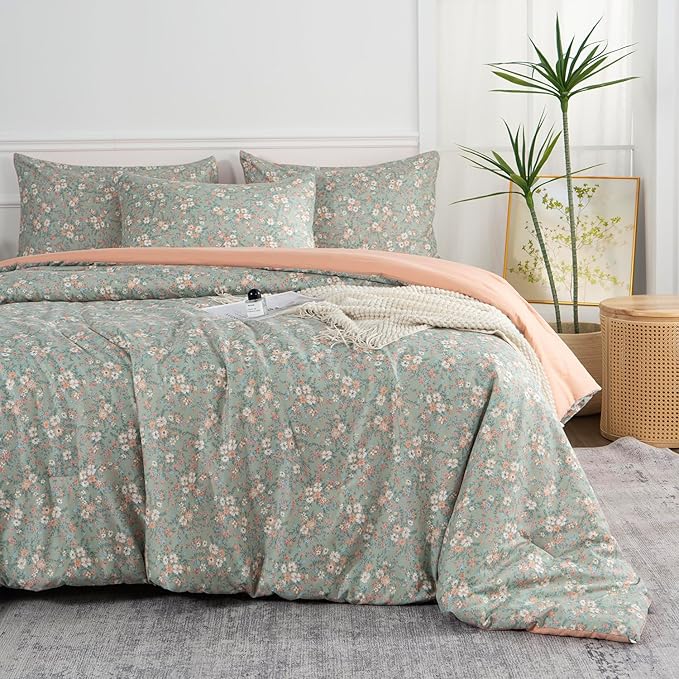 Floral Full Comforter Set 3 Pieces Soft Chic Garden Style Vintage Floral Print Lightweight Botanical Flower Comforter Set for All Seasons 1 Comforter and 2 Pillowcases