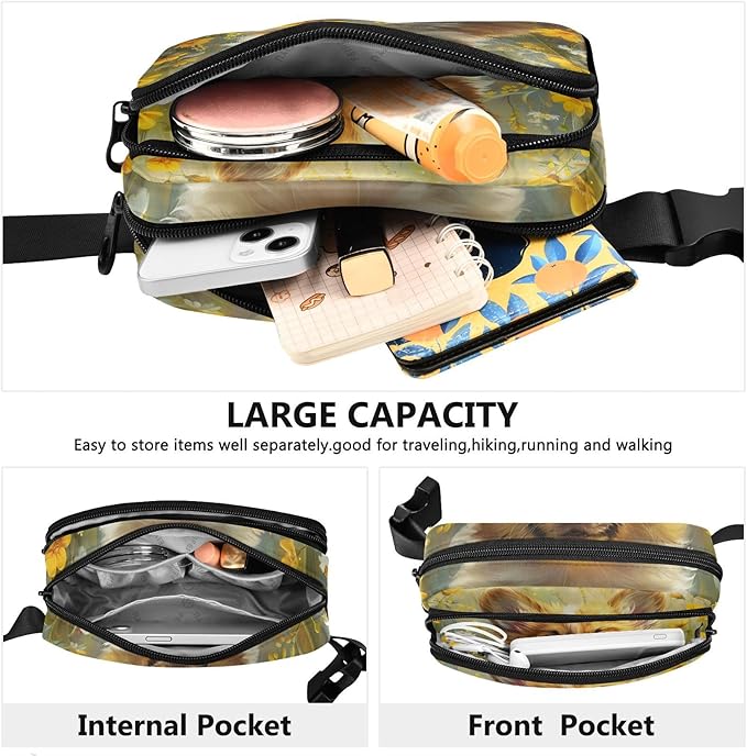 Cute Corgi Puppy Yellow Flowers Fanny Pack for Women Men Water Resistant Fashion Waist Packs with Adjustable Strap Belt Bag for Travel Workout Jogging Hiking 21219846