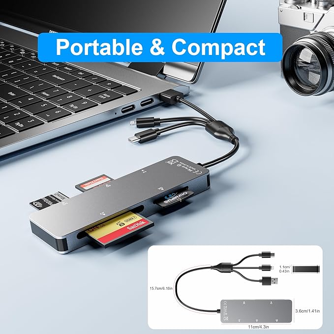 Memory Stick pro Duo Adapter 5-in-1 Multi Memory Card Reader Supports SD/TF/CF/MS/XD Picture Card for PC/USB-C/iPhone, Lightning+USB A+USB C Memory Stick pro Duo Reader for iPhone