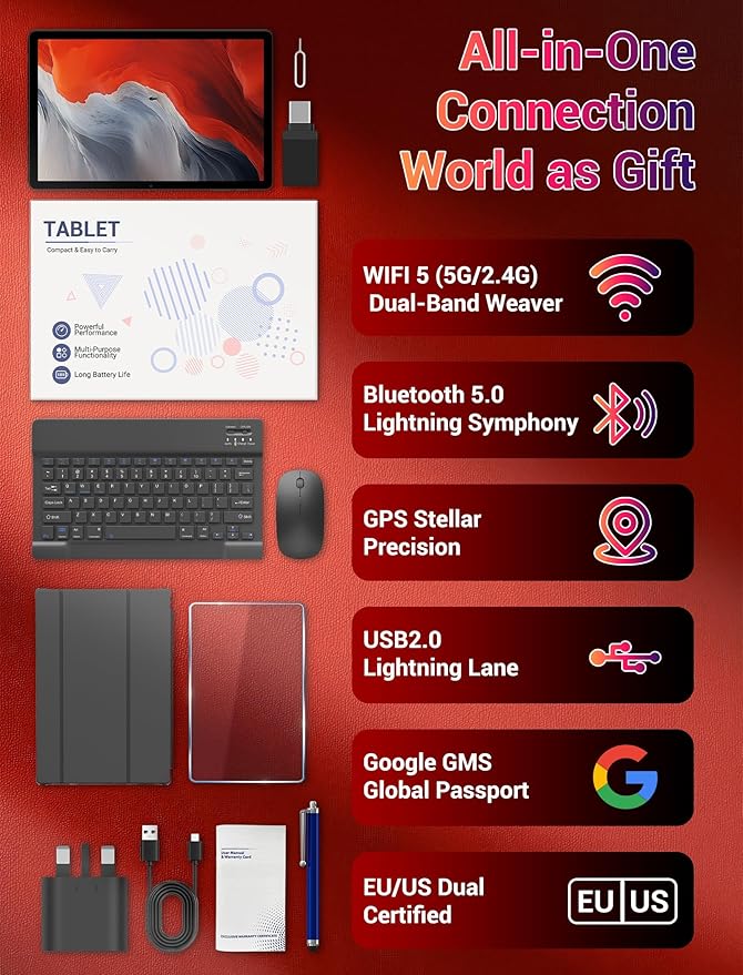 DEZLTID 2025 Android 15 Tablet 11 Inch with Keyboard Stylus Mouse: 2K IPS Tablette (2000x1200) 丨Widevine L1,36GB+256GB(1TB TF), 5G/2.4G WiFi, 8-Core, 8000mAh,8+13MP, AnTuTu 255K丨GMS丨FCC丨CE- Black