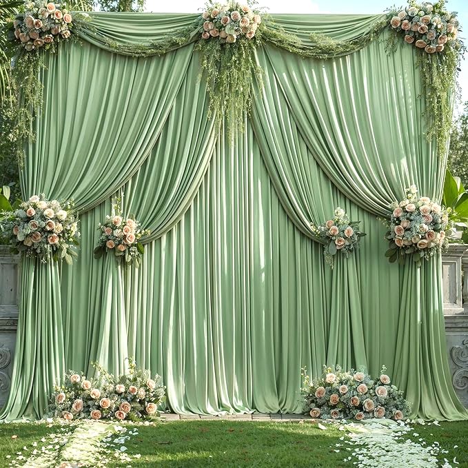 8 Panels Sage Green Backdrop Curtain for Parties Wrinkle Free Dark Green Photo Curtains Backdrop Drapes Fabric Decoration for Weding Baby Shower Birthday Party Photography 40ft(W) x 10ft(H)