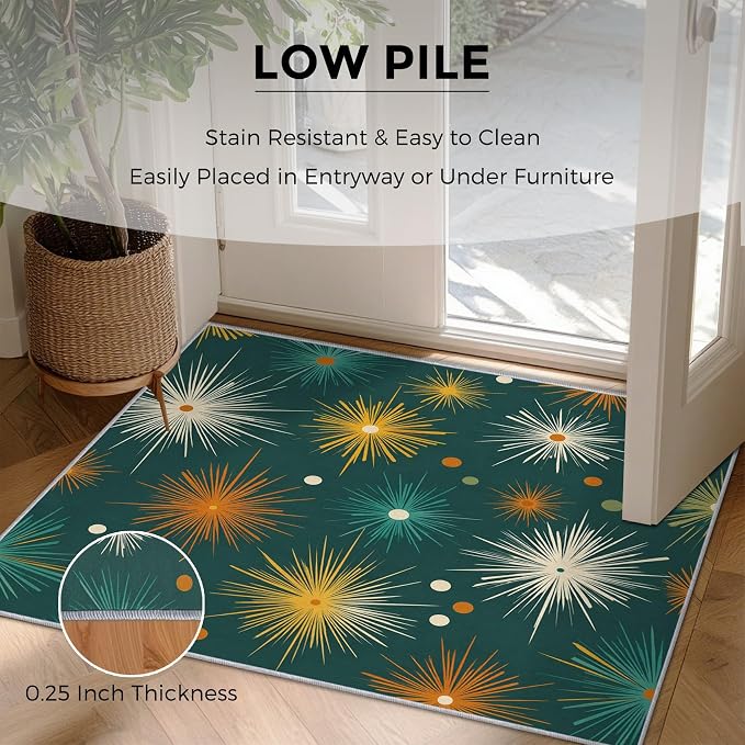 Abstract Atomic Rugs for Living Room Decor, 3x4 ft, MCM Geometric Starburst Area Rugs for Bedroom, Soft Non Slip Washable Mid Century Modern Carpet Home Decorations D-g48