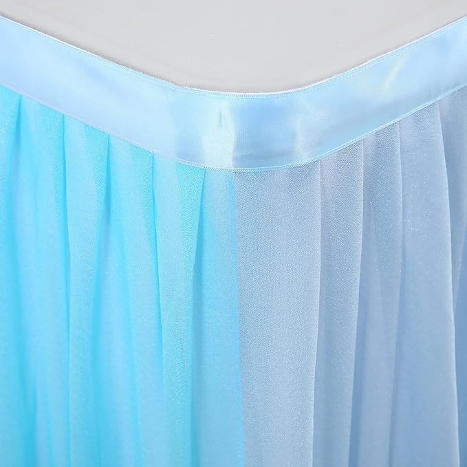 Tulle Table Skirt Blue Tutu Striped Table Skirts for Rectangle Tables Baby Shower Under the Sea Baby Shark Birthday Parties Decoration 9ft