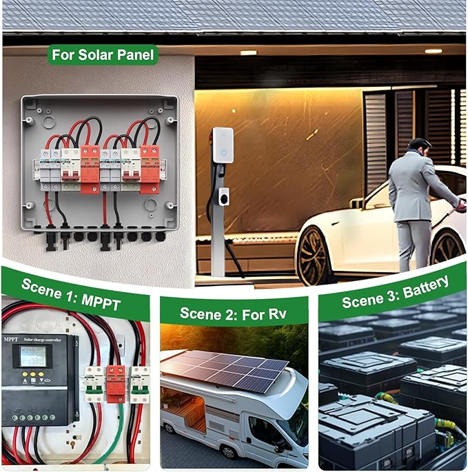 2P 40KA Voltage Surge Protector DC 1000V Solar PV Lightning Arrester Device for Rv, Home Lightning Protection System 35mm DIN Rail Mount (2pcs)
