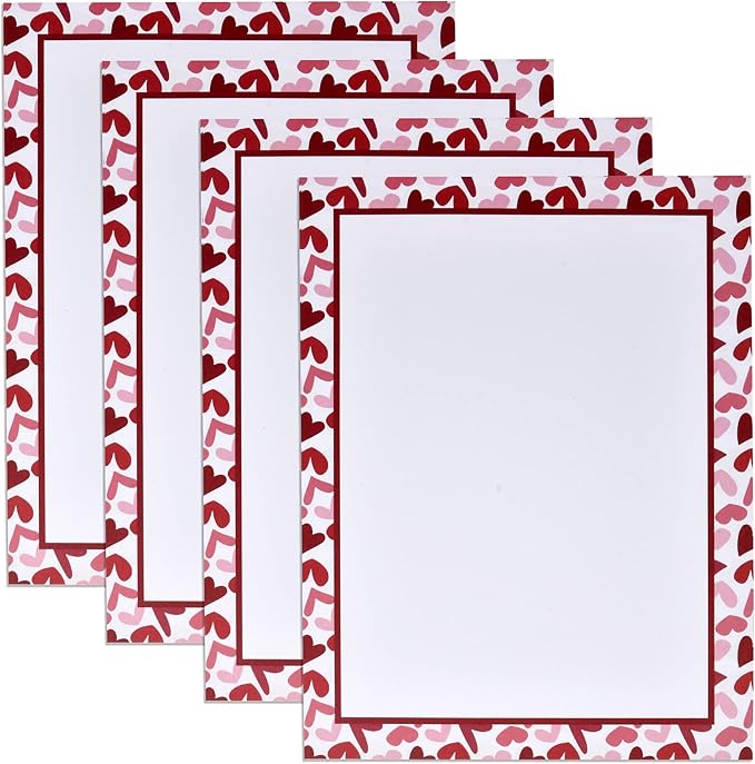 Gift Boutique - 100 Valentines Day Stationary Paper 8.5" X 11" Valentine Hearts Stationery Letterhead with Border for Writing Letters, Poems, Printing Invitation, Valentines Heart, Printable Papers