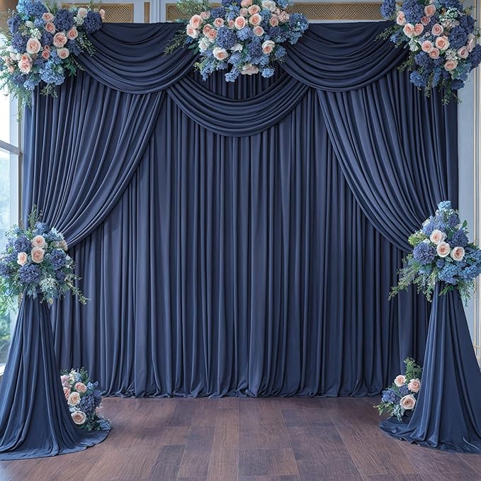 6 Panels Navy Blue Backdrop Curtain for Parties Wrinkle Free Photo Curtains Backdrop Drapes Fabric Decoration for Wedding Birthday Party Baby Shower 30ft(W) x 10ft(H)
