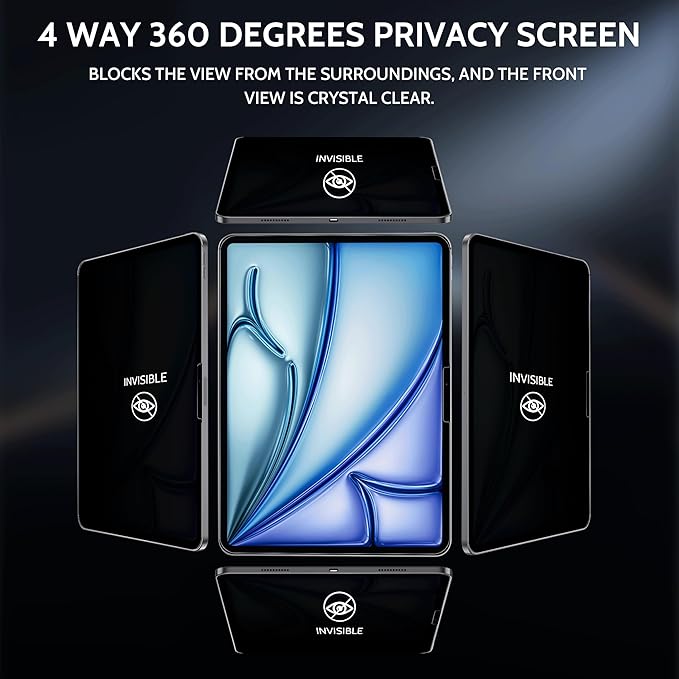 Peslv 360° Privacy Screen for iPad Air 11 Inch 2024/2025 (M2/M3, 6th/7th Gen), Anti Glare Blue Light Spy Filter Private Cover, High Sensitive Bubble-Free Easy Install Black Security Protector