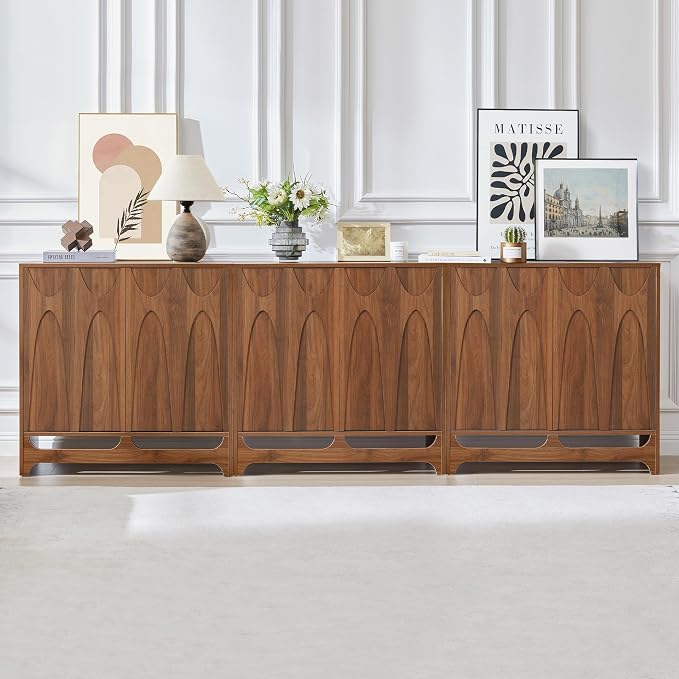 Bifins Sideboard Buffet Cabinet with Storage Set of 3, 94.5” Mid Century Modern Storage Cabinet with Adjustable Shelf and 6 Doors for Dining Room, Living Room,Entry