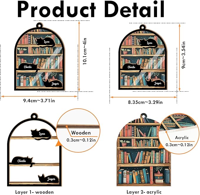 Personalized Pet Memorial Suncatcher – Custom Name & Cat Silhouette with Bookshelf Background for Up to 3 Cats, Memorial Keepsake for Cat Lovers, Home Décor Gift for Readers, Librarians & Book Lovers