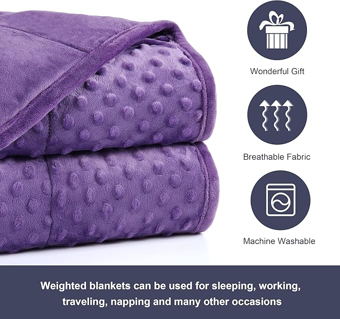 Alomidds Weighted Blanket (48"x72",20lbs Twin Size - Purple), Weighted Blankets for Adults, Cooling Breathable Soft and Comfort Minky, Heavy Blanket Microfiber Material with Glass Beads