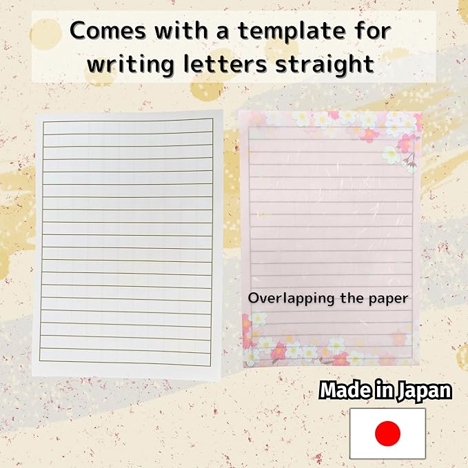 Japanese Cherry Blossom Stationery Paper and Envelopes Set, Made in Japan,15 Sheets, 8 Envelopes (Dark Pink), Elegant Washi Paper for Writing Crafts,Gift