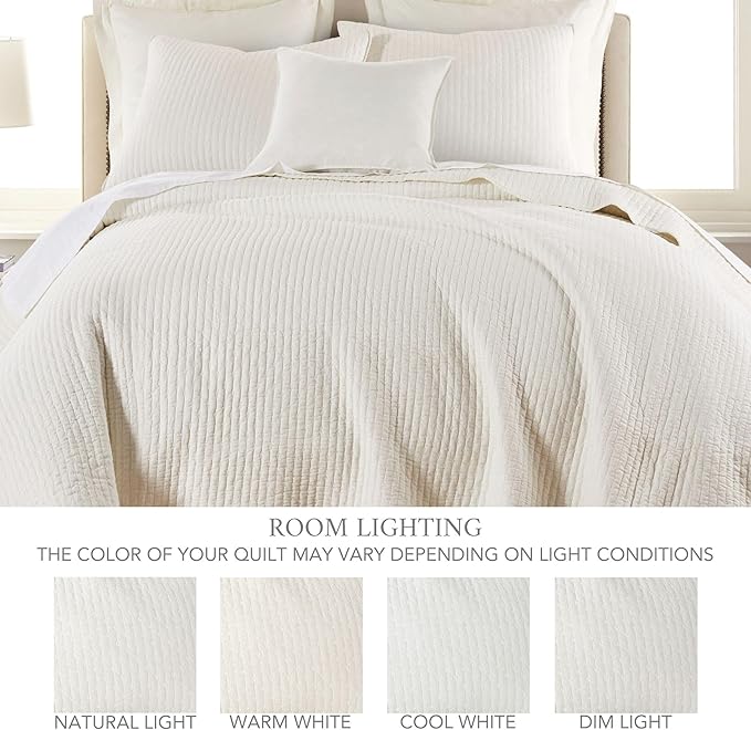 Levtex Home Cross Stitch Reversible Queen Bedspread Set (104x106in) with 2 Pillow Shams (26x20in) - Stitch Texture - Cream - Cotton Queen Size Bedspread Set - Lightweight, Soft, Pre-Washed