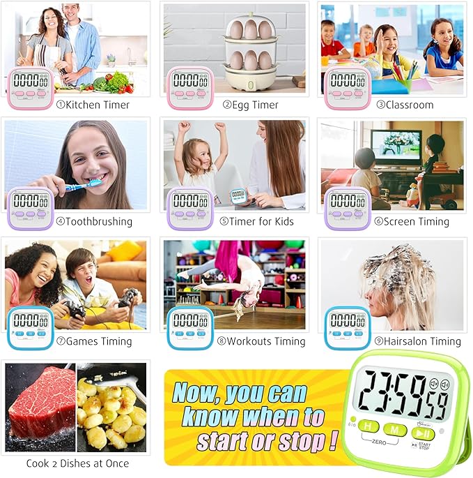 Antonki 2 Pack Classroom Timers for Kids Teachers, Magnetic Countdown Digital Kitchen Timer for Cooking, Study, Exercise, Games, Time Mangement - Loud/Silent Mode - Battery Included