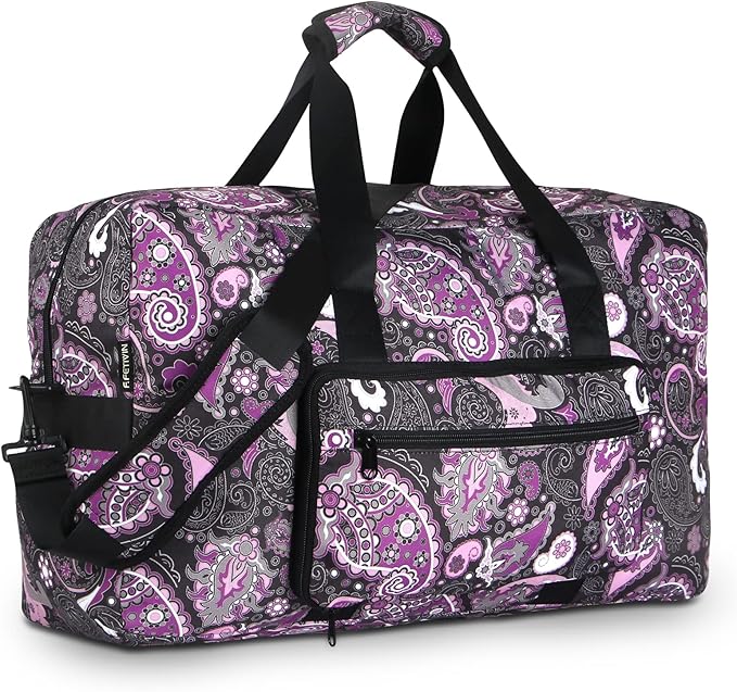 F.FETIVIN Weekender Bag Carry On Travel Duffle Medium Overnight Bag for Women(Purple Paisley)