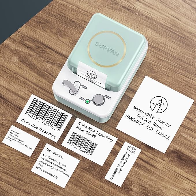 SUPVAN T50M Series Label Maker Tape, 0.98'' × 1.5'' + 1.58'' (25 × 38 + 40mm) 100 Labels/Roll Genuine Laminated Thermal Cable Label, Waterproof Oilproof Highly Adhesive Auto Detect Labels, Blue