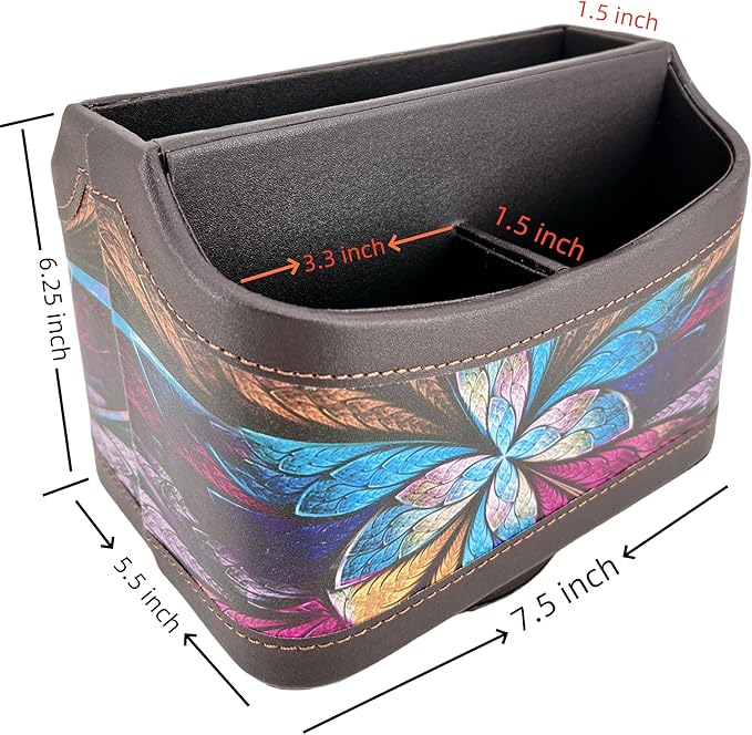 Arniche PU Leather Remote Control Holder,360 Degree Spinning Desk TV Remote Caddy,Desk Organizers and Accessories,for Controller,Media,Mail,Calculator,Mobile Phone,Pen Storage Holder(Pansy)