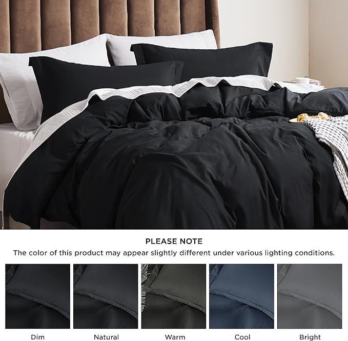 Bedsure Duvet Cover Queen Size - Soft Double Brushed Bedding Set for Kids & Adults, Zipper Closure, 3 Pieces, Includes 1 Duvet Cover (90"x90") & 2 Pillow Shams, NO Comforter, Black
