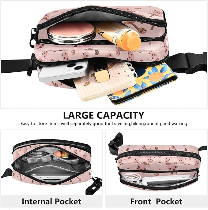 Kawaii Bubble Tea Chocolate Cookie Fanny Pack for Women Men Water Resistant Fashion Waist Packs with Adjustable Strap Belt Bag for Travel Workout Jogging Hiking 21219293