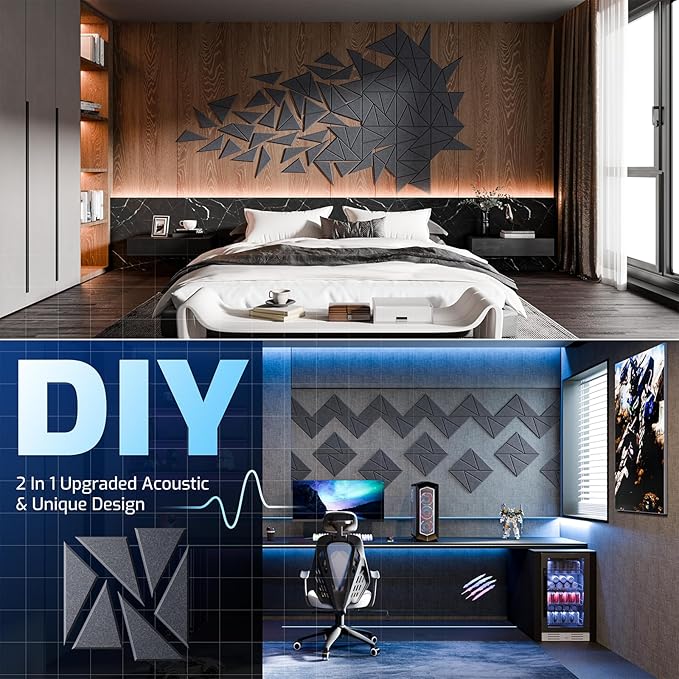 22 Pack Acoustic Panels with Self-Adhesive, 12"X 12"X 0.4"Sound Proof Foam Panels, Sound Panels High Density, Soundproof Wall Panels for Home Studio Office Dark Gray