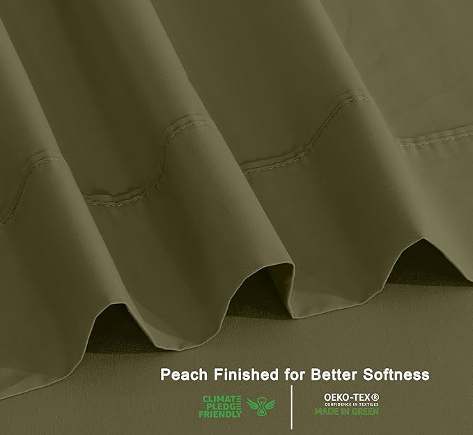 RUVANTI 100% Organic Cotton Sheets King Size, Percale Weave, GOTS Certified, 4-Piece Set, Deep Pocket 15", Crisp & Breathable, Soft Durable Bedding, Sábanas Algodón Orgánico – Olive