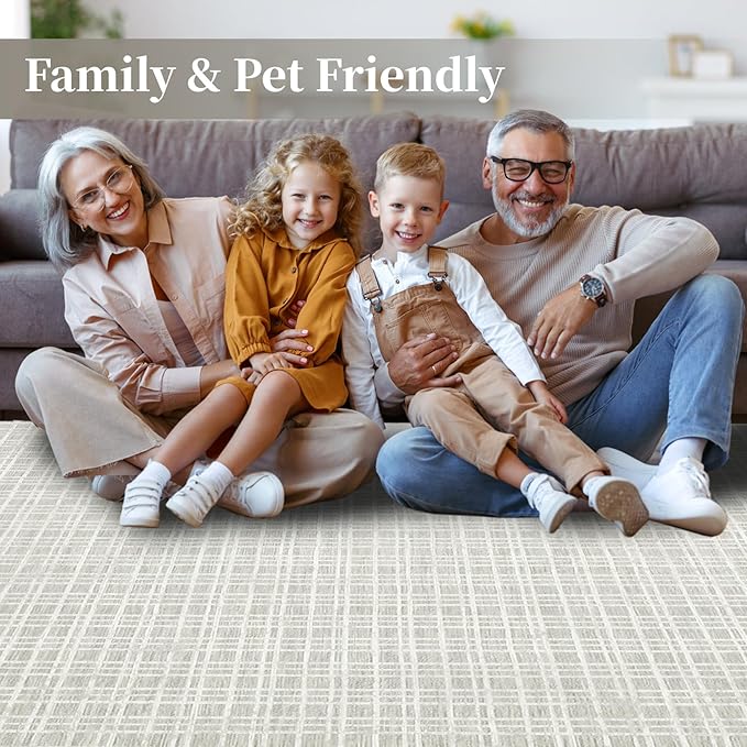 Washable Area Rug 6x9 Rug for Living Room Modern Large Area Rug for Bedroom Aesthetic Plaid Rug Non Slip Floor Cover Soft Low Pile Stain Resistant Carpet for Classroom Nursery 6'x9' Light Grey