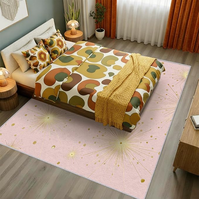Starburst Rug 6x8 Mid Century Modern Retro Star Pattern Area Rugs for Living Room, Bedroom, Starburst Home Decor Accessories Indoor Carpet, Non Slip & Machine Washable