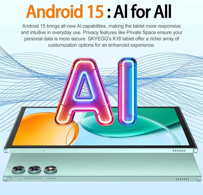 SKYEGG 2025 Android 15 Tablet 10.1 Inch Tablets, 30GB RAM 128GB ROM 1TB Expand, 8000mAh Battery, BT5.0, 2.4/5G Wi-Fi 6, Metal Body with Keyboard & Mouse, Gemini AI, Widevine L1 HD IPS Display - Green