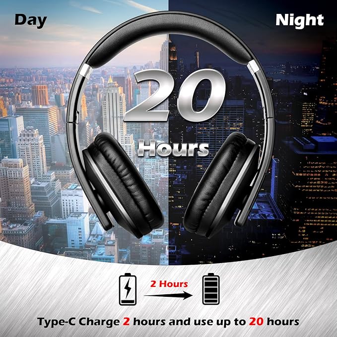 August EP650 Bluetooth Wireless Over-Ear Headphones with aptX Low Latency, NFC, Multipoint Pairing, Wired Option, Built-in Microphone - Black