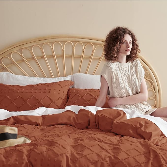 Bedsure Boho Duvet Cover Queen Size - Terracotta Breathable & Soft Boho Bedding, Machine Washable Comforter Cover for All Seasons, Includes 1 Duvet Cover 90"x90" with 2 Pillow Shams & Zipper Closure