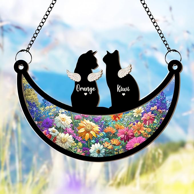 Personalized Pet Memorial Suncatcher – Custom Dog & Cat Suncatcher with Name & Breed, Pet Loss Sympathy Gift, Memorial Keepsake for Dog & Cat Lovers (Up to 3 Pets)