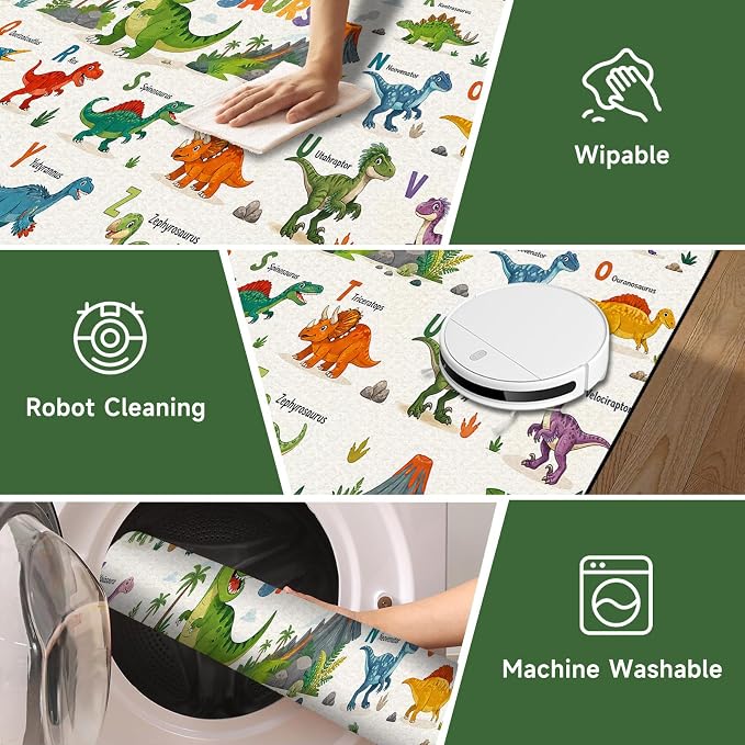 6'x9' Dinosaur Area Rug ABC Alphabet Educational Rugs for Bedroom Living Room Nursery Kitchen Playroom Home Decor Washable Cute Cartoon Dinosaur Floor Mat Carpet