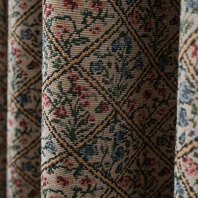 ENJOYBRIDAL Floral Living Room Curtains 84 Inches Boho Drapes Jacquard Semi Sheer Bedroom Patterned Window Curtains Farmhouse Country Rod Pocket Aesthetic Tassel 2 Panels Window Treatments