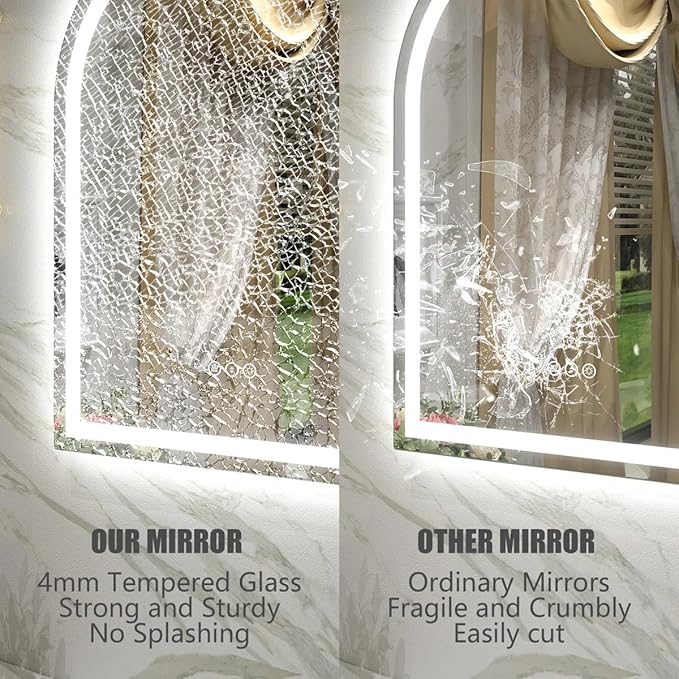 Arched LED Bathroom Mirror 22x30 Inch, LED Vanity Mirror with Backlit and Frontlit, Dimmable Lighted Illuminated Mirror, Anti-Fog,Memory, 3 Colors, Shatter-Proof, ETL Listed
