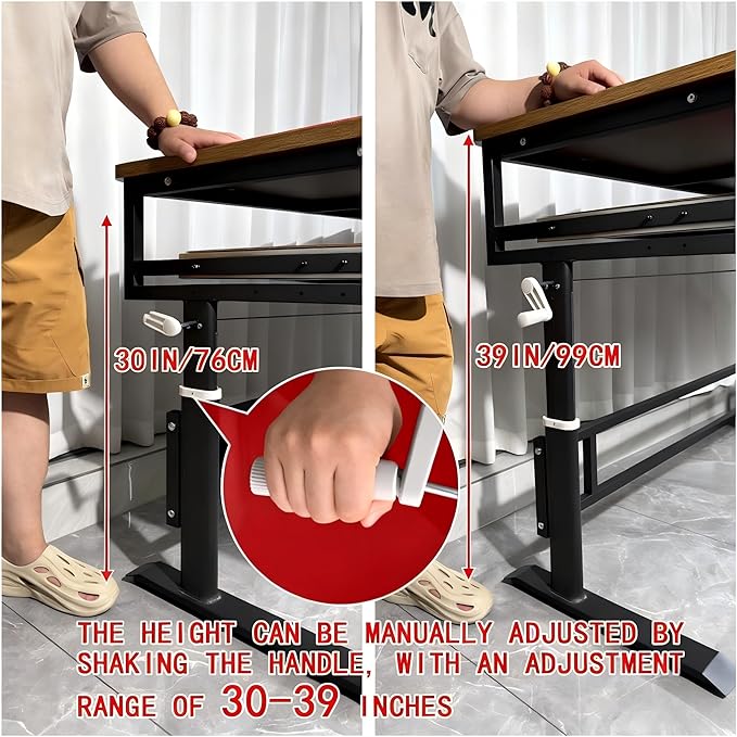 Studio Desk with Keyboard Tray | Hand-Crank Adjustable Standing Desk Workstation for Music Production, Cable Management, MIDI Keyboard Shelf (Natural, 55In)